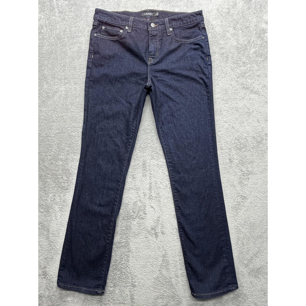 Lauren Ralph Lauren Jeans Womens 12 Blue Dark Wash Straight Slim High Rise Denim